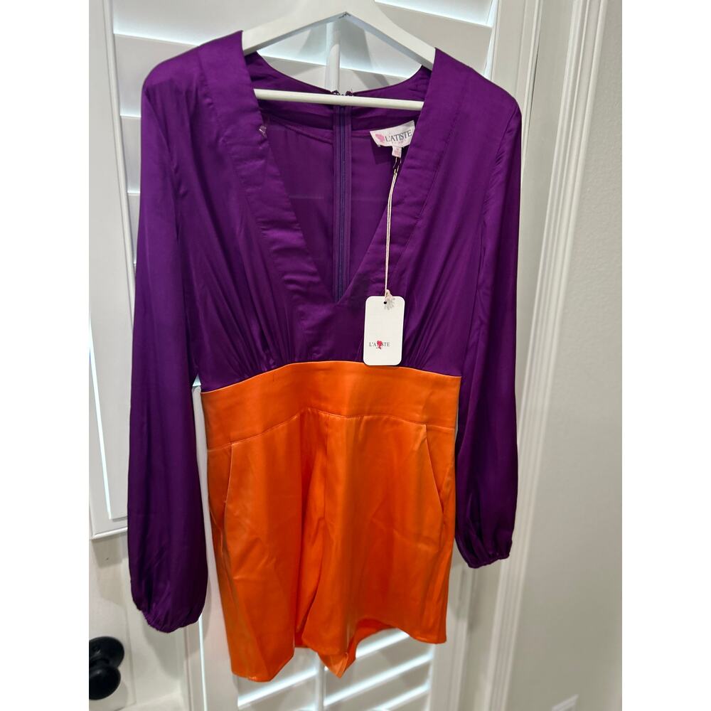 L'ATISTE Vibrant Purple and Orange Jumpsuit – Women’s Medium (8–10)